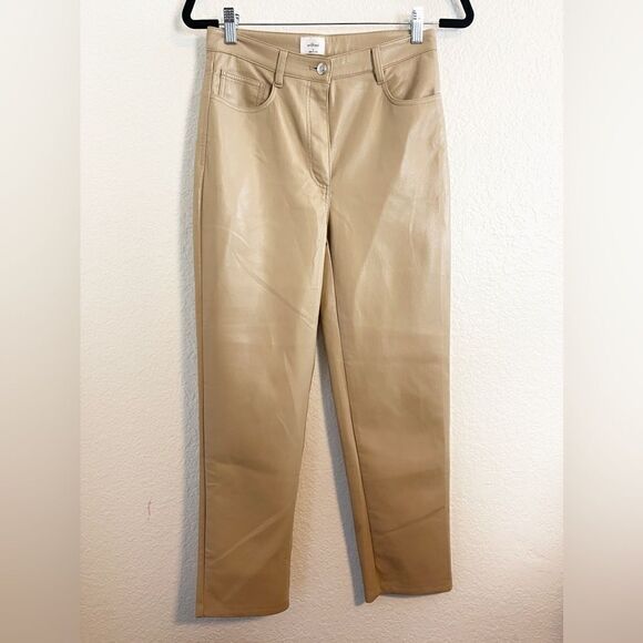 Aritzia Melina straight leg Pants Saville (Camel) Vegan faux Leather trousers 4 - Picture 4 of 9
